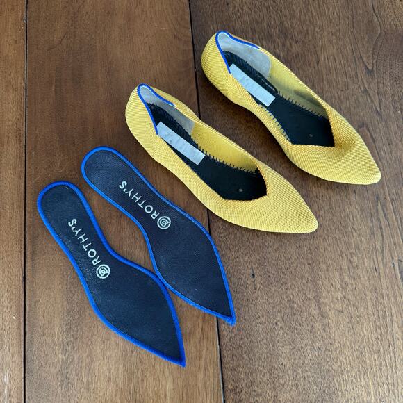 Rothy’s Womens Yellow Marigold Pointed Toe Slip On Knit Ballet Flats Sz 8 - Picture 4 of 15